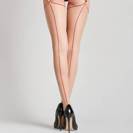 MAISON CLOSE 20 denier backseam stockings Les Coquetteries Nude/Red