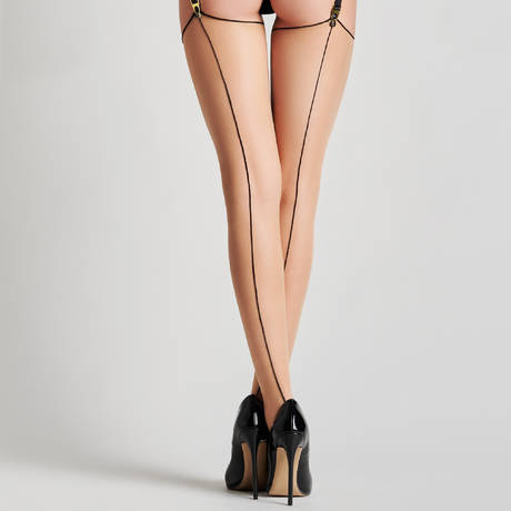 MAISON CLOSE 20 denier backseam stockings Les Coquetteries Nude/Black